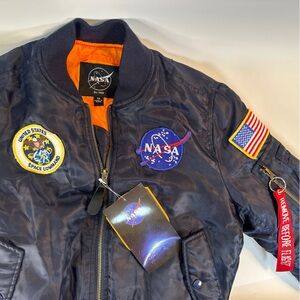 NWT NASA MA-1 Flight Jacket Bravo Series by Burks Bay Navy Bomber Unisex Youth S